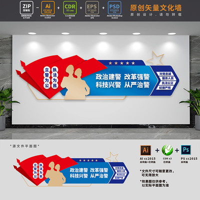 政治建警标语警营文化墙警察干警公安派出所背景墙AI+CDR+PSD素材