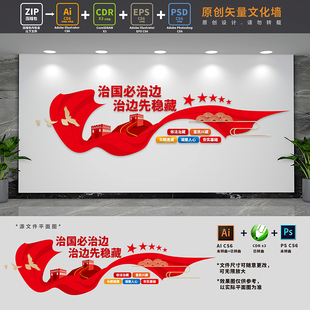 治国必治边先稳藏新时代党的治藏方略党建文化墙AI+CDR+PSD设计稿