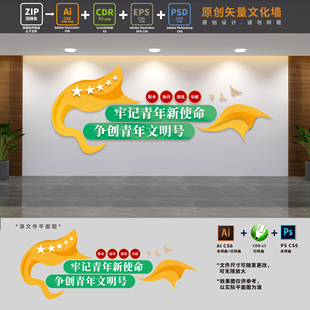 争创青年文明号共青年团医院巾帼文明岗标语文化墙AI+CDR+PSD素材
