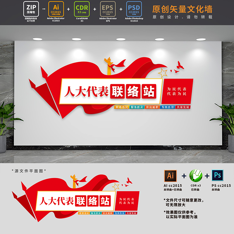 人大代表之家联络站党建文化墙党代表工作室背景AI+CDR+PSD设计稿