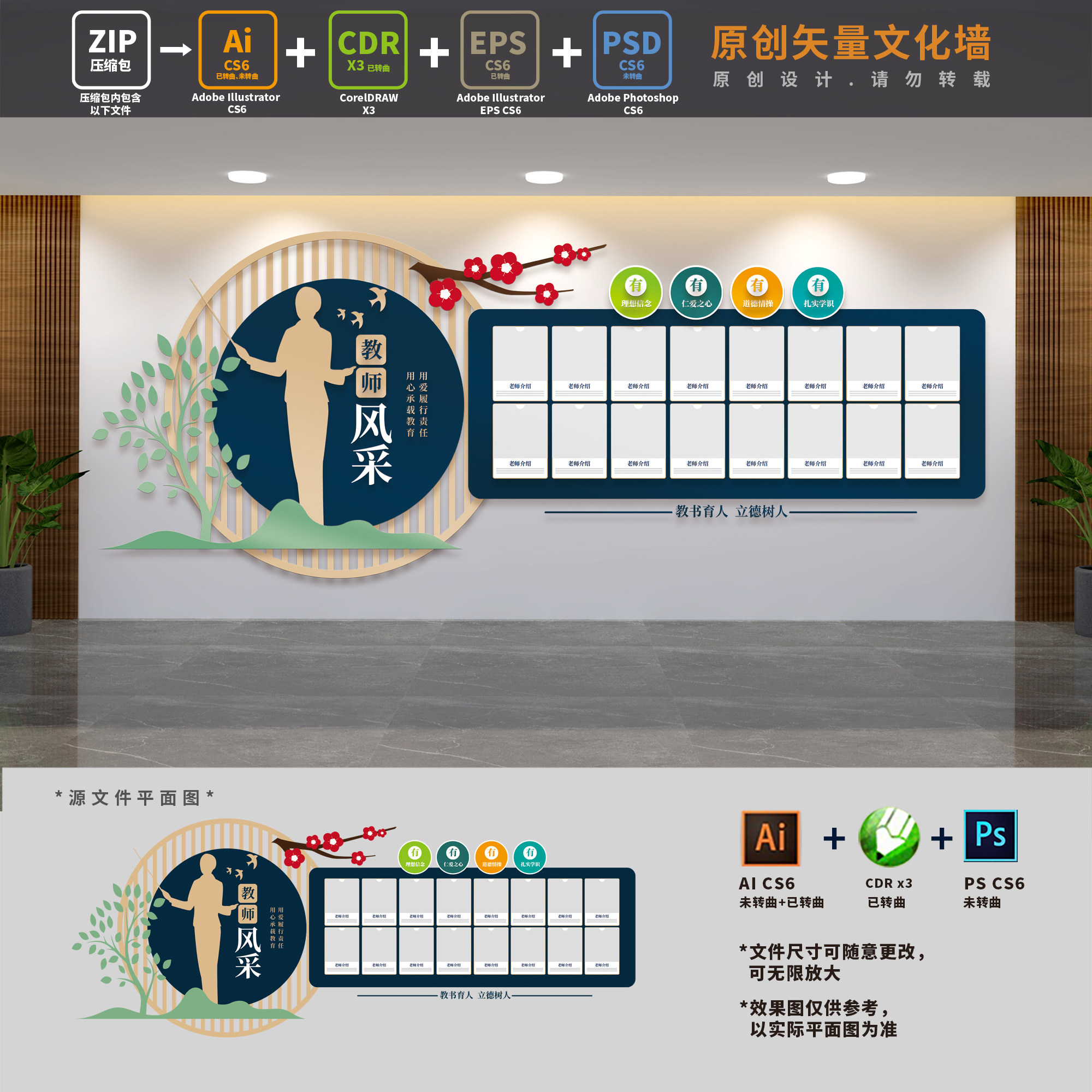 学校教师风采文化墙校园老师简介师资力量照片背景ai cdr psd素材