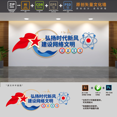 党管互联网网信办网络法治安全文明建设党建文化墙AI+CDR+PSD素材