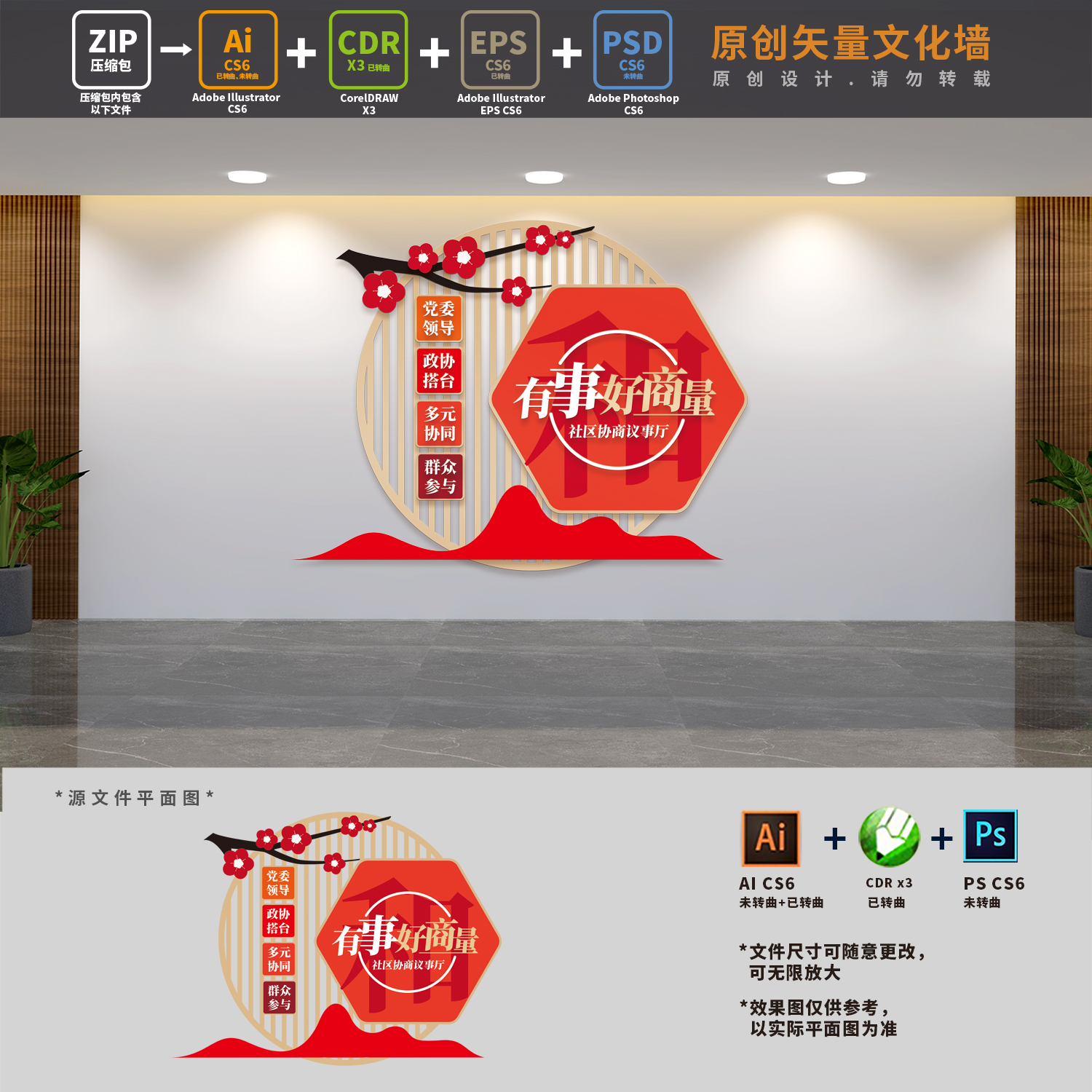有事好商量民主协商议事厅说事室会议展板文化墙AI+CDR+PSD设计稿