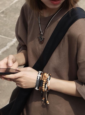 酷飒废土风配饰少年感街头潮流叠戴手串男女同款个性手链木珠日系