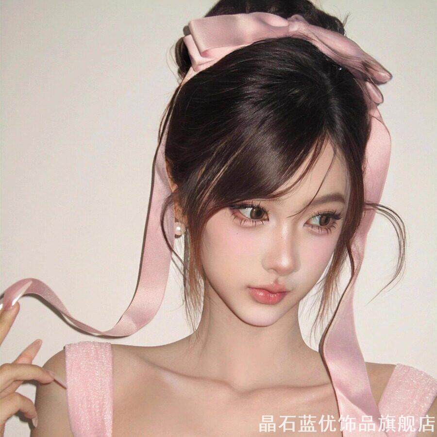 轻奢富家女同款粉色蝴蝶结飘带图片
