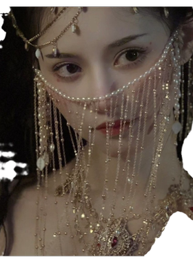 古风遮面金属链面珠子帘发饰耳挂