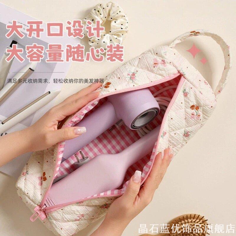 小众豹纹爱心印花吹风包绗缝耐磨内衬手提便携出行美发工具收纳袋