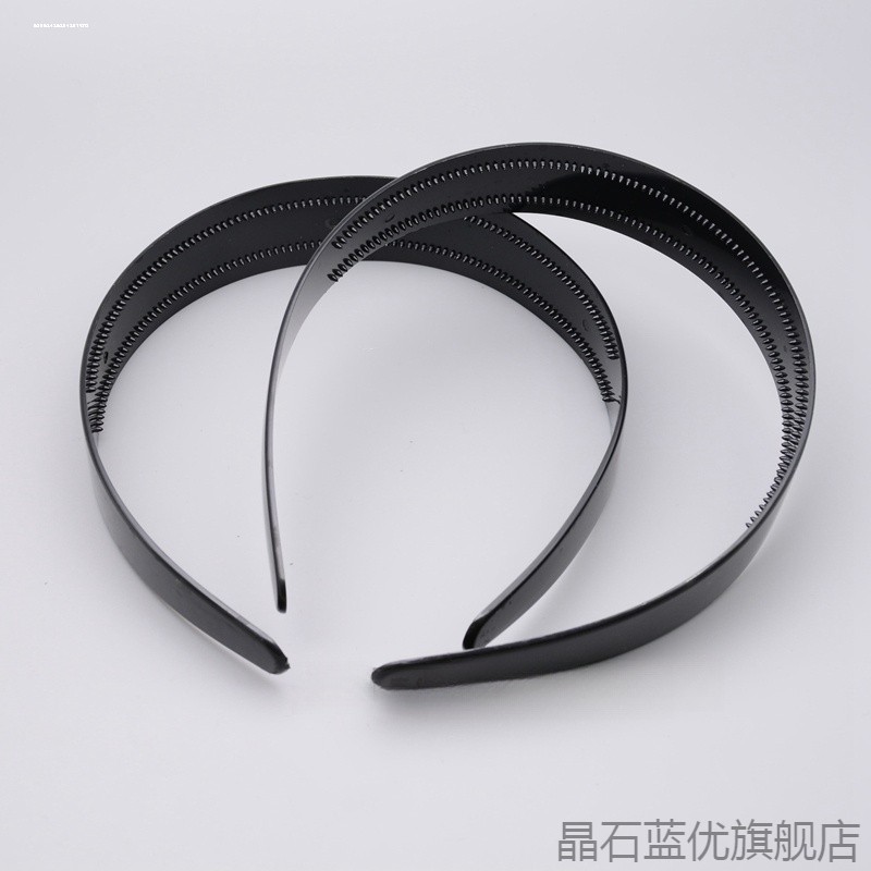 diy带齿防滑发箍饰品手工头箍制作发饰配件黑色宽边包布底胚光面