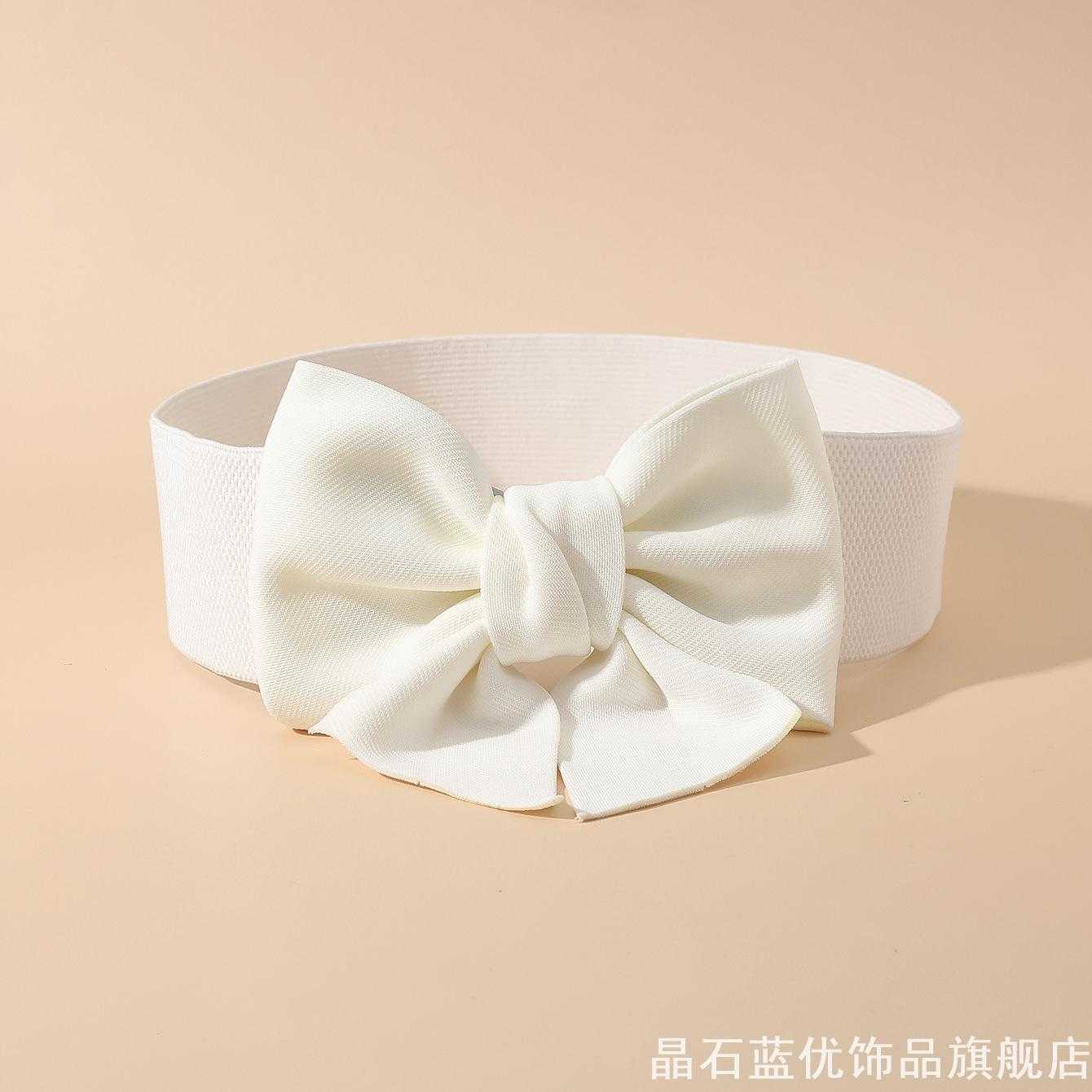 黑色弹力宽腰带布艺大蝴蝶结腰封女搭配无袖长裙西装外套装饰束腰
