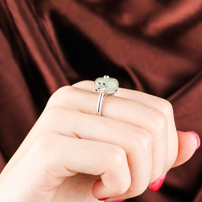 原创戒托银翡翠玉石蜜蜡S925平安