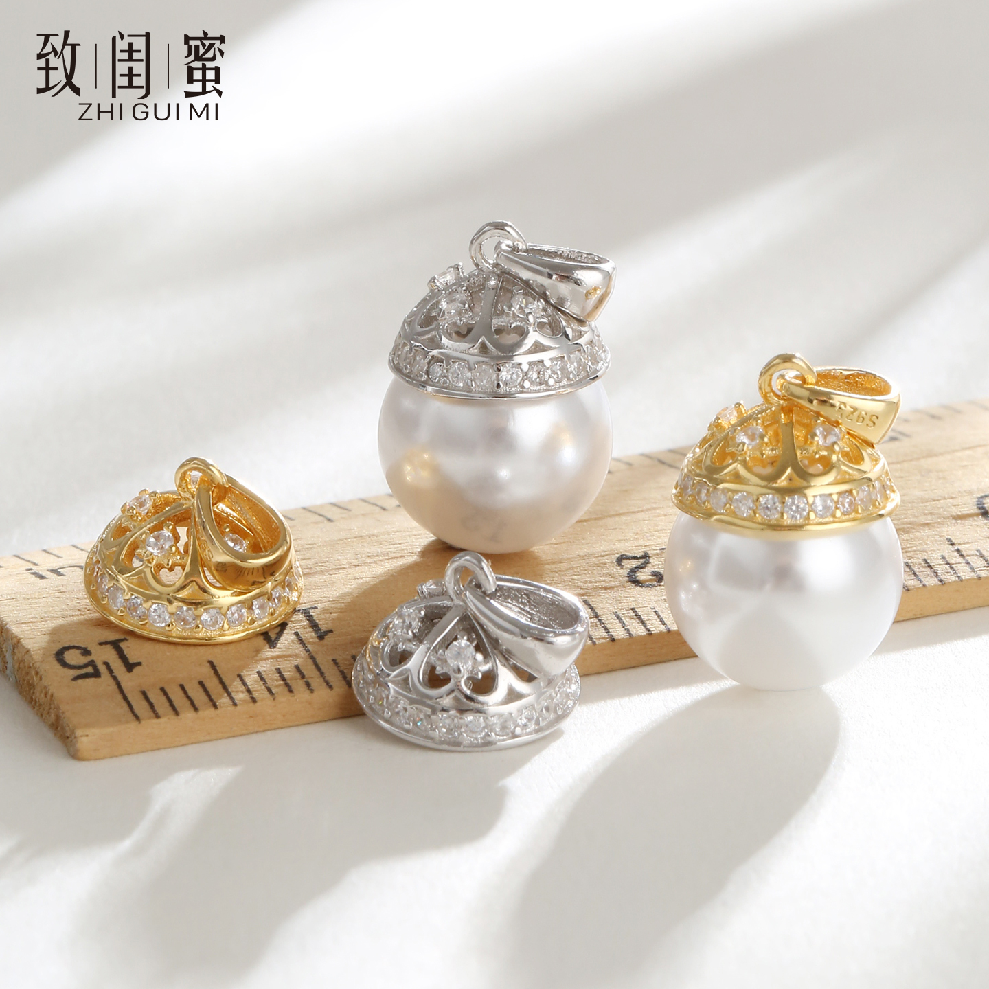 S925纯银针式吊坠配件 DIY手工遮瑕花帽针式项链吊坠托半成品配饰