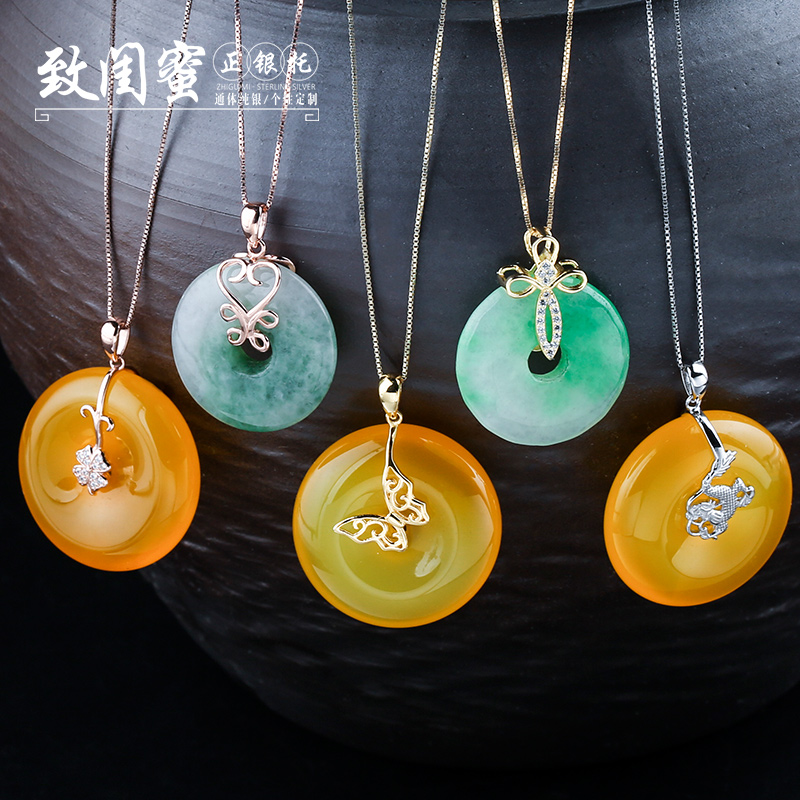 s925平安扣扣玉佩简易复古女吊