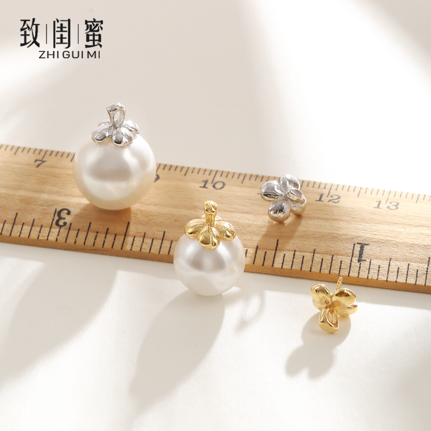 珍珠花瓣针式扣吊坠扣头空托配件