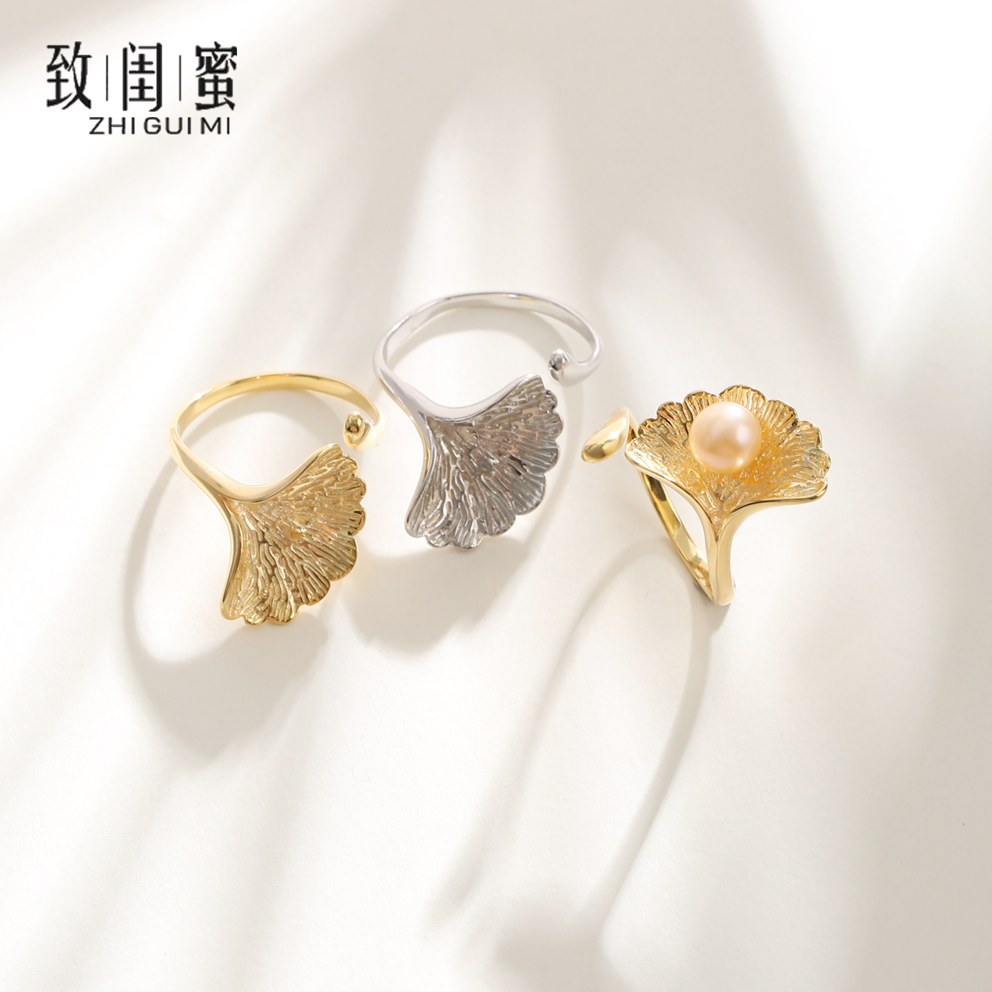 日韩银杏花珍珠纯银戒指空托配件