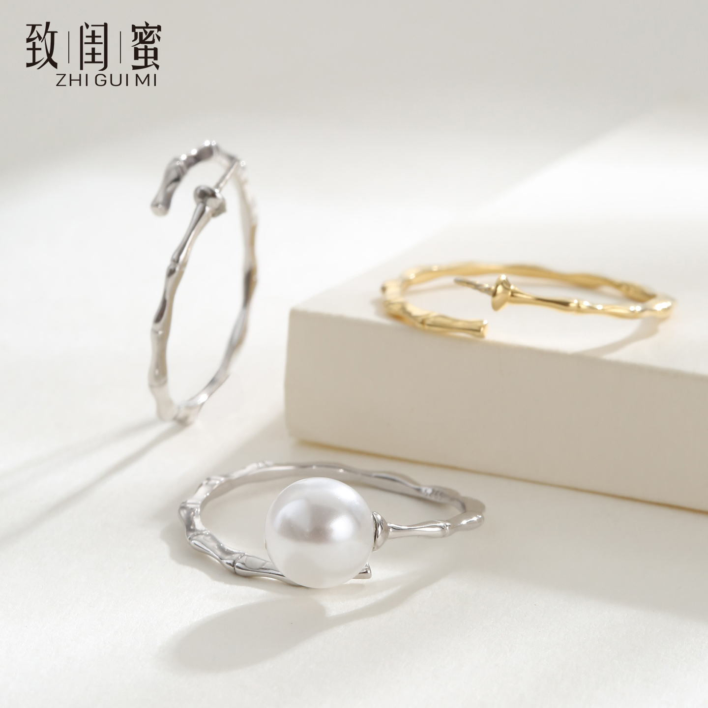 S925纯银戒指托镶嵌水晶开口调节