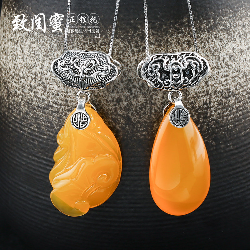 s925纯银夹扣如意蝙蝠搭扣 吊坠扣子复古简约连接扣diy项链银配件