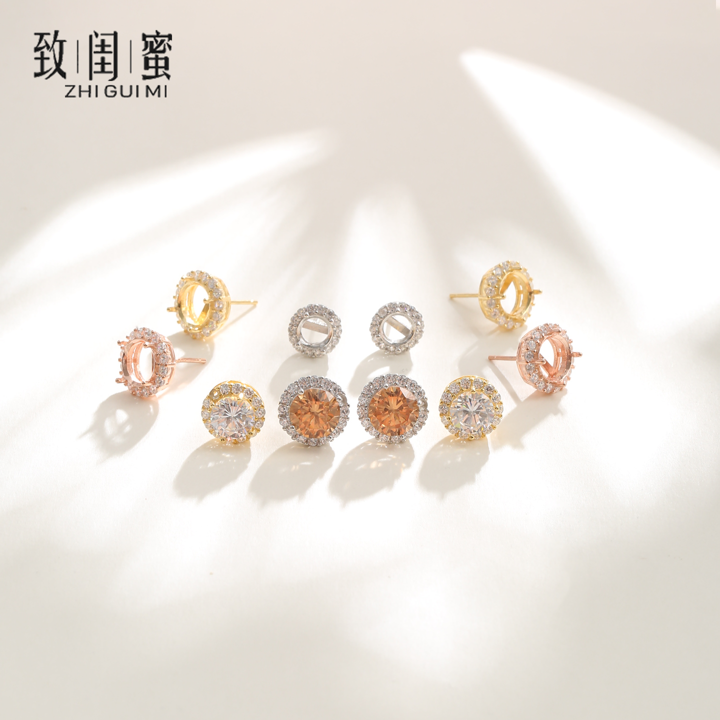 日韩围钻圆形耳钉耳环空托配件