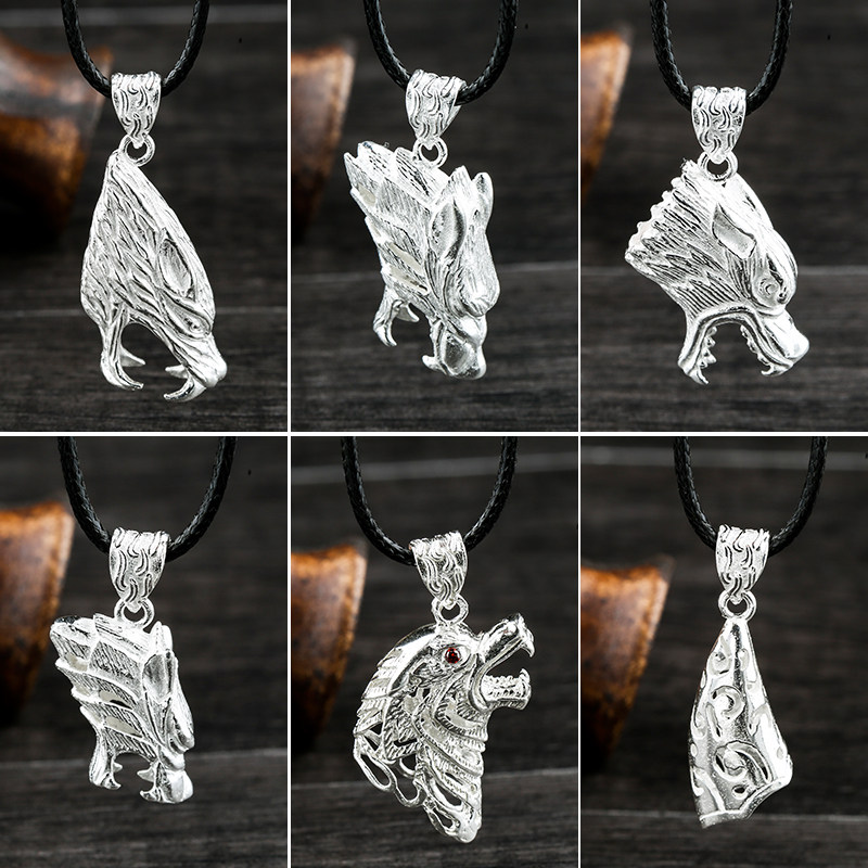 狼牙吊坠男女士925纯银套项链素银真品包黑狗牙吊坠牙尖牙套防裂