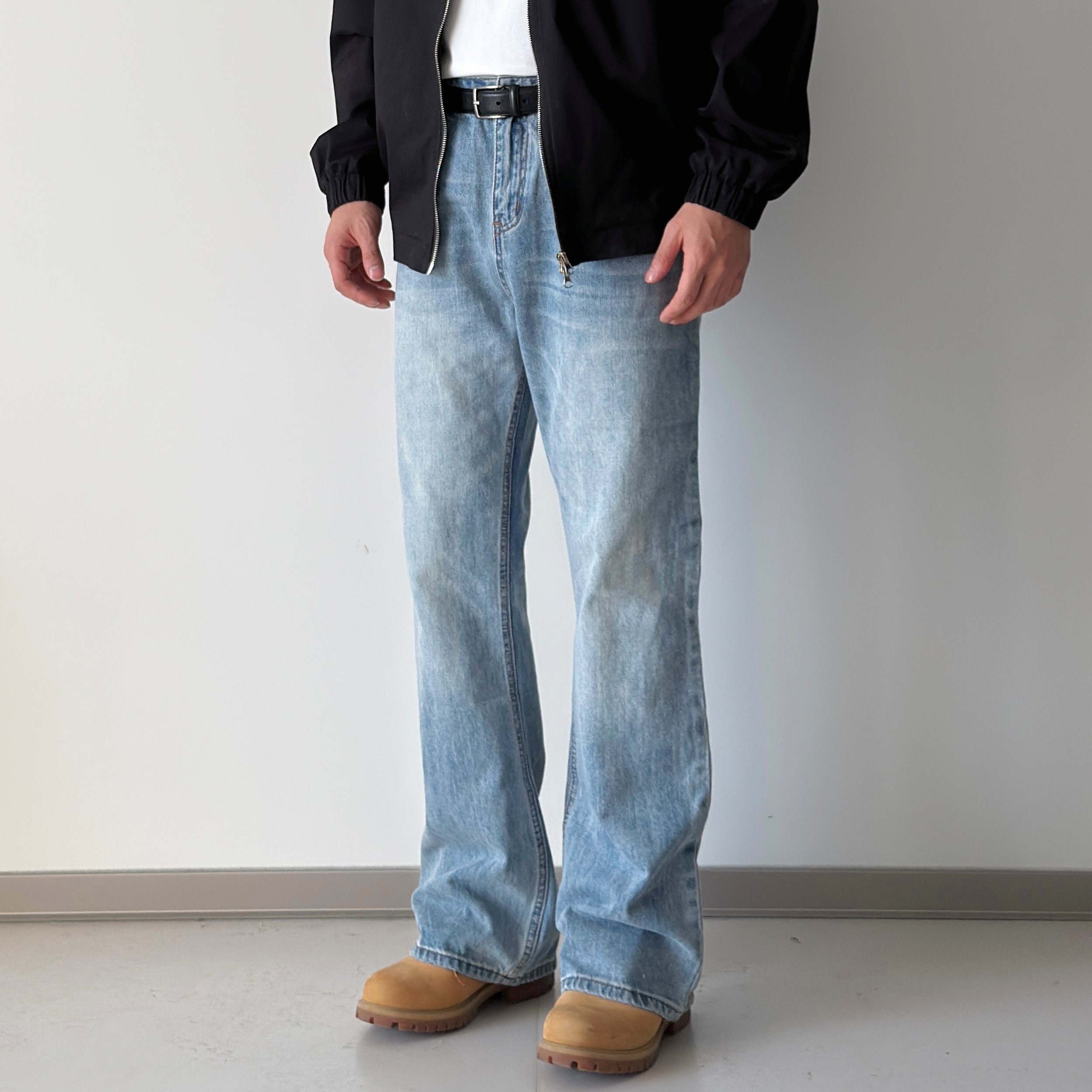 【阿XIAN】浅蓝微喇做旧牛仔裤