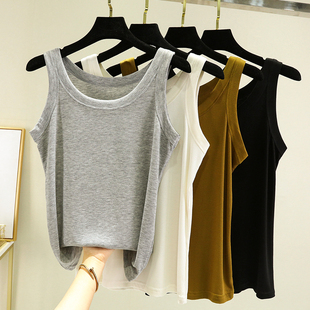 无袖 外穿内搭打底衫 白色宽带工字螺纹上衣 夏季 小吊带背心女士薄款