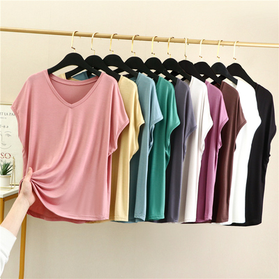 外穿v领莫代尔无袖T恤女夏季大码薄款内搭简约打底衫纯色宽松上衣
