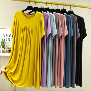 大摆短袖 简约家居裙 睡裙女200斤可外穿莫代尔睡衣遮肉显瘦加大码