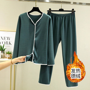 女秋冬保暖加绒加厚睡衣可外穿百搭宽松两件套 德绒休闲家居服套装