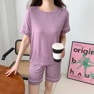 睡衣可外穿简约套装 T恤短裤 家居服两件套女夏宽松大码 莫代尔短袖