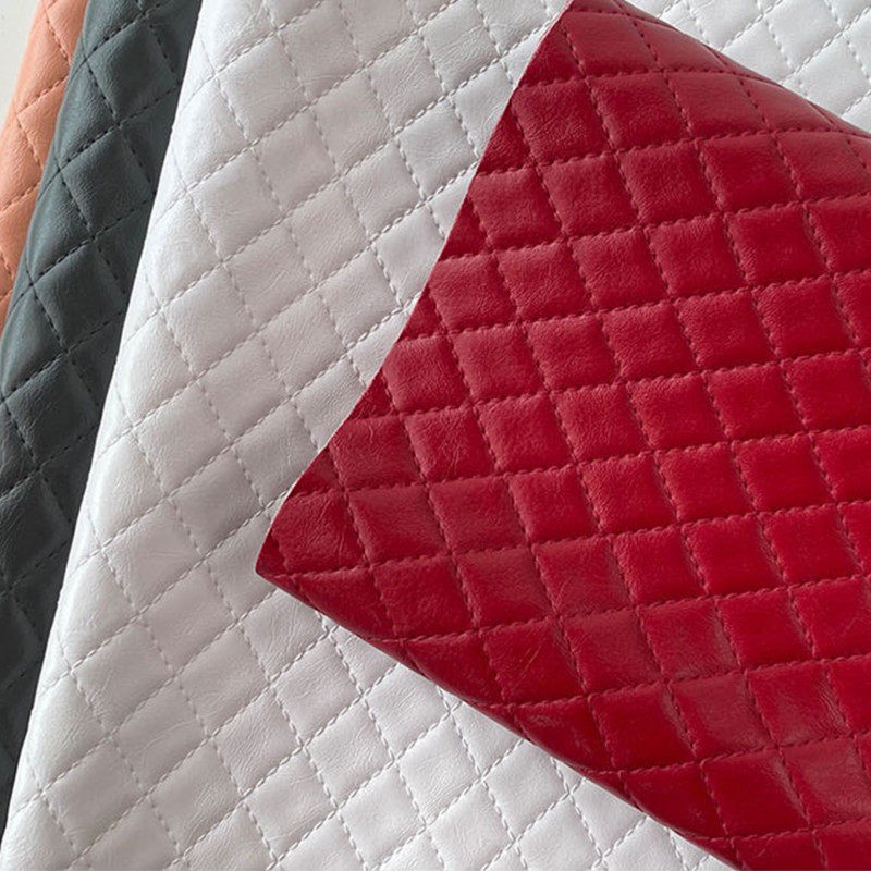 0欧标仿绣花菱形格子复古环保皮革皮料沙发装饰背景墙硬包