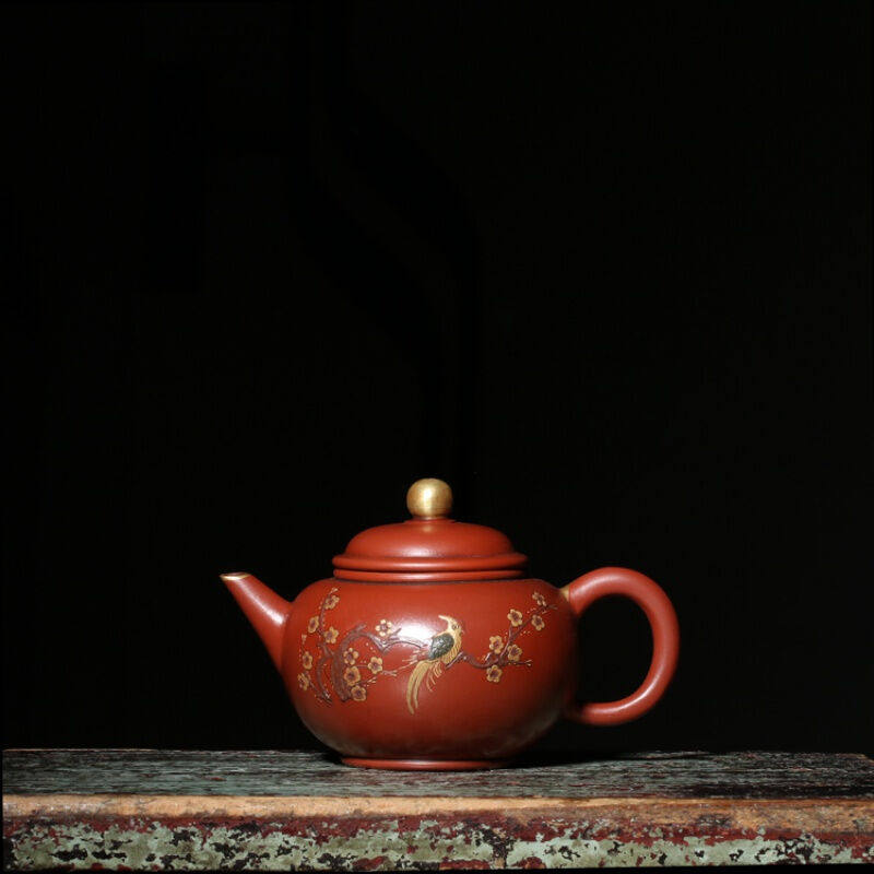 皖宣陶艺早期紫砂老茶壶一厂徒工班顾景舟辅导周桂珍款水平壶泥绘