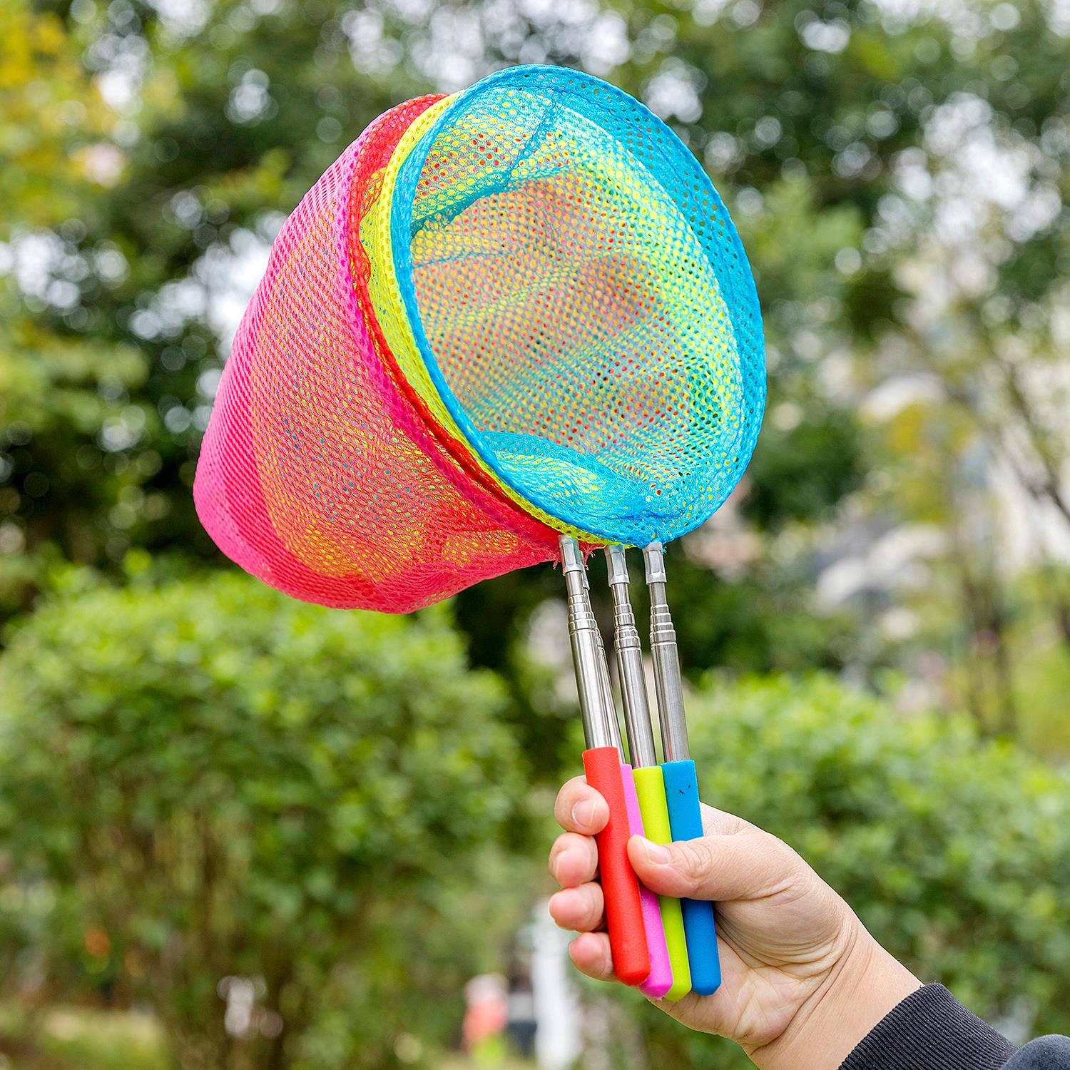 不锈钢伸缩渔网捞鱼儿童抄网兜抓蜜蜂虾小孩玩具加粗捕鱼户外沙滩