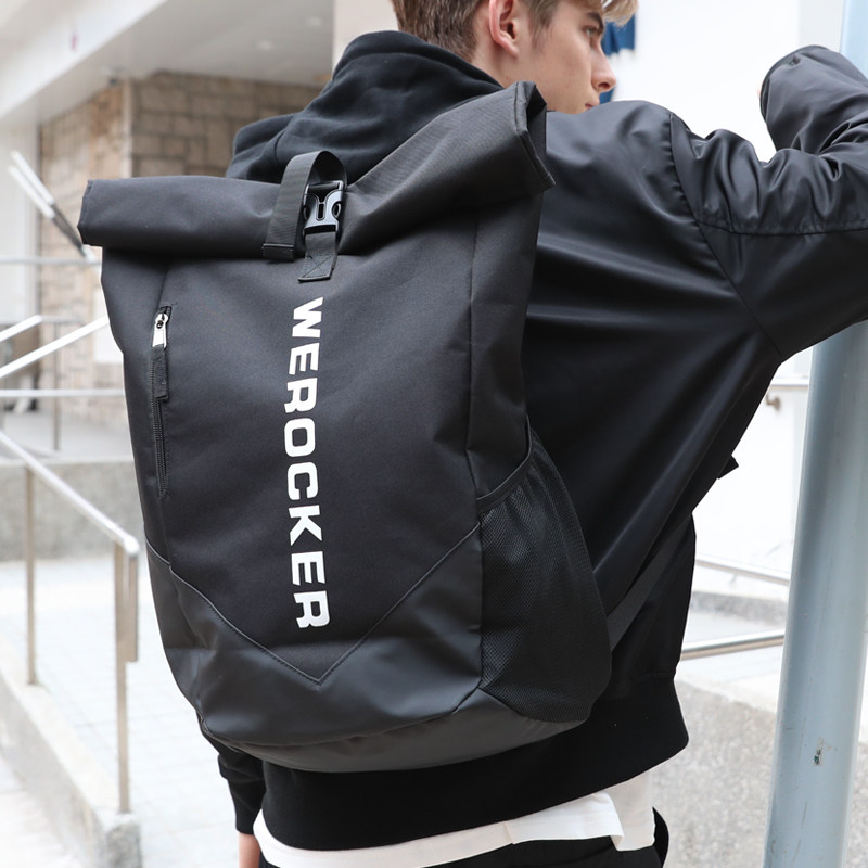 卷盖背包男双肩包大容量旅行旅游登山包户外休闲运动字母学生书包