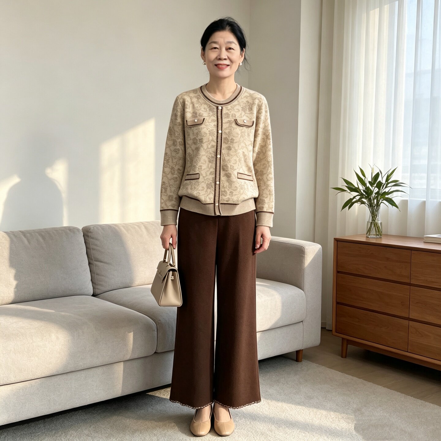 妈妈装秋季两件套小香风针织套装