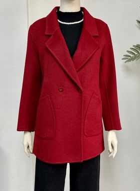 妈妈秋冬款红色双面绒羊毛大衣女2025新款中老年人中长款毛呢外套