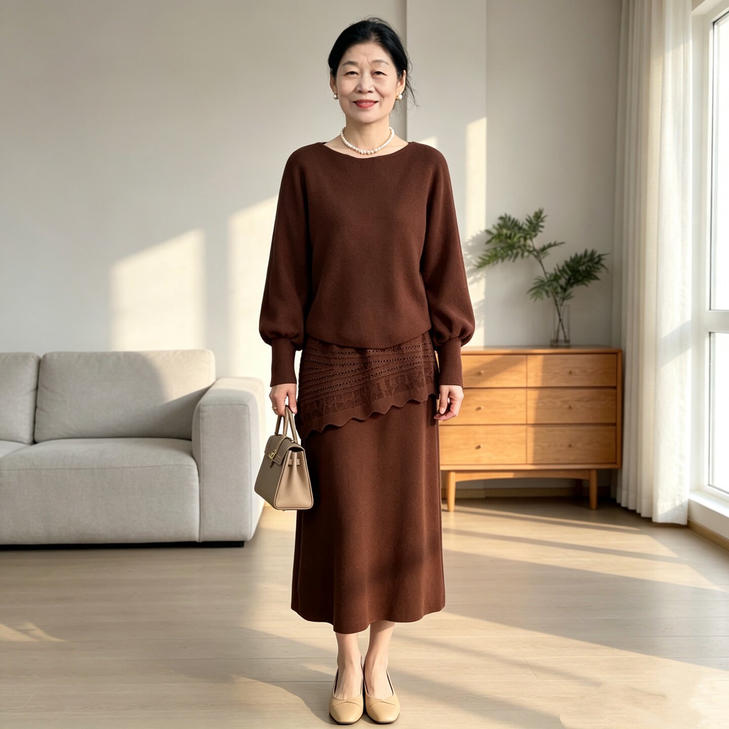 妈妈秋冬穿搭一整套毛衣裙子套装