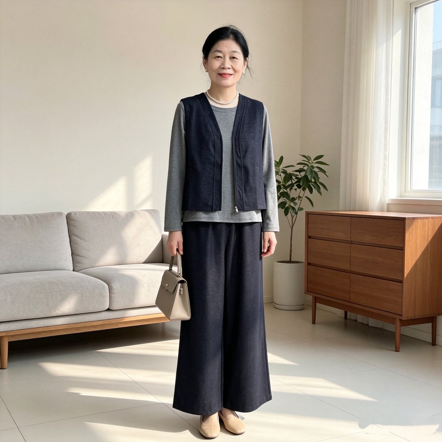 中年女妈妈春秋洋气马甲三件套装
