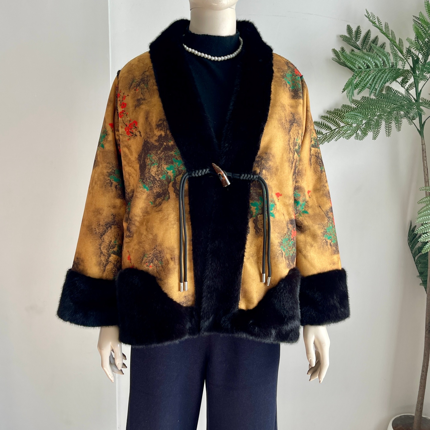 中老年新中式水貂绒皮毛一体外套