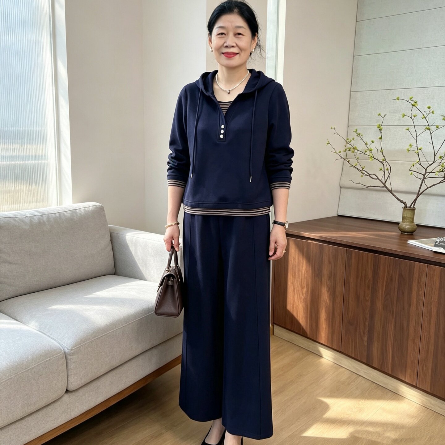 休闲连帽卫衣套装女妈妈装秋新款