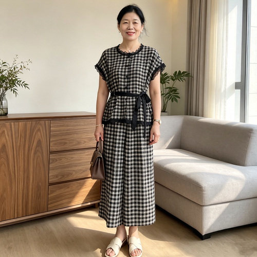 年轻妈妈装夏季短袖阔腿裤两件套