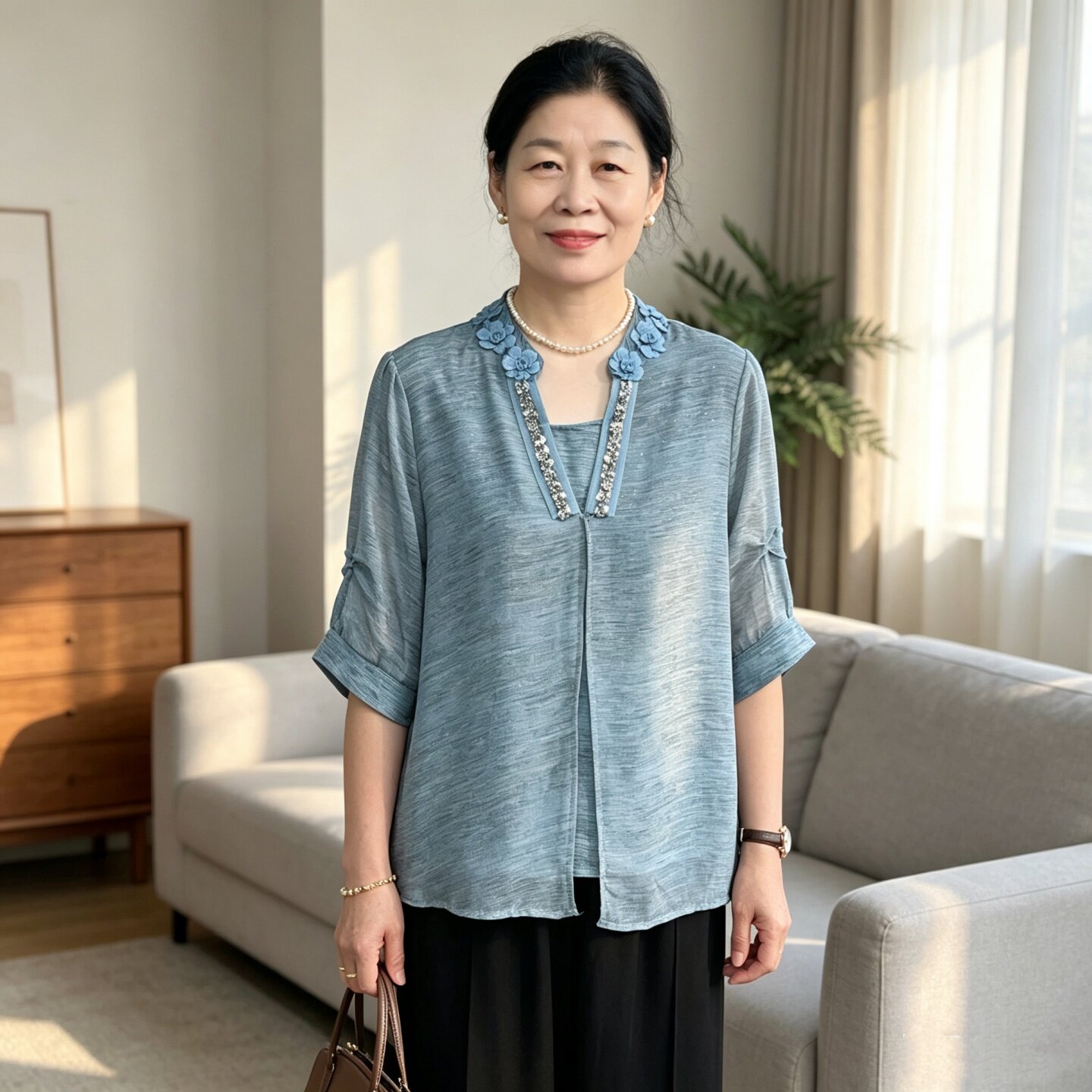 气质时尚妈妈夏装T恤衫洋气套装1