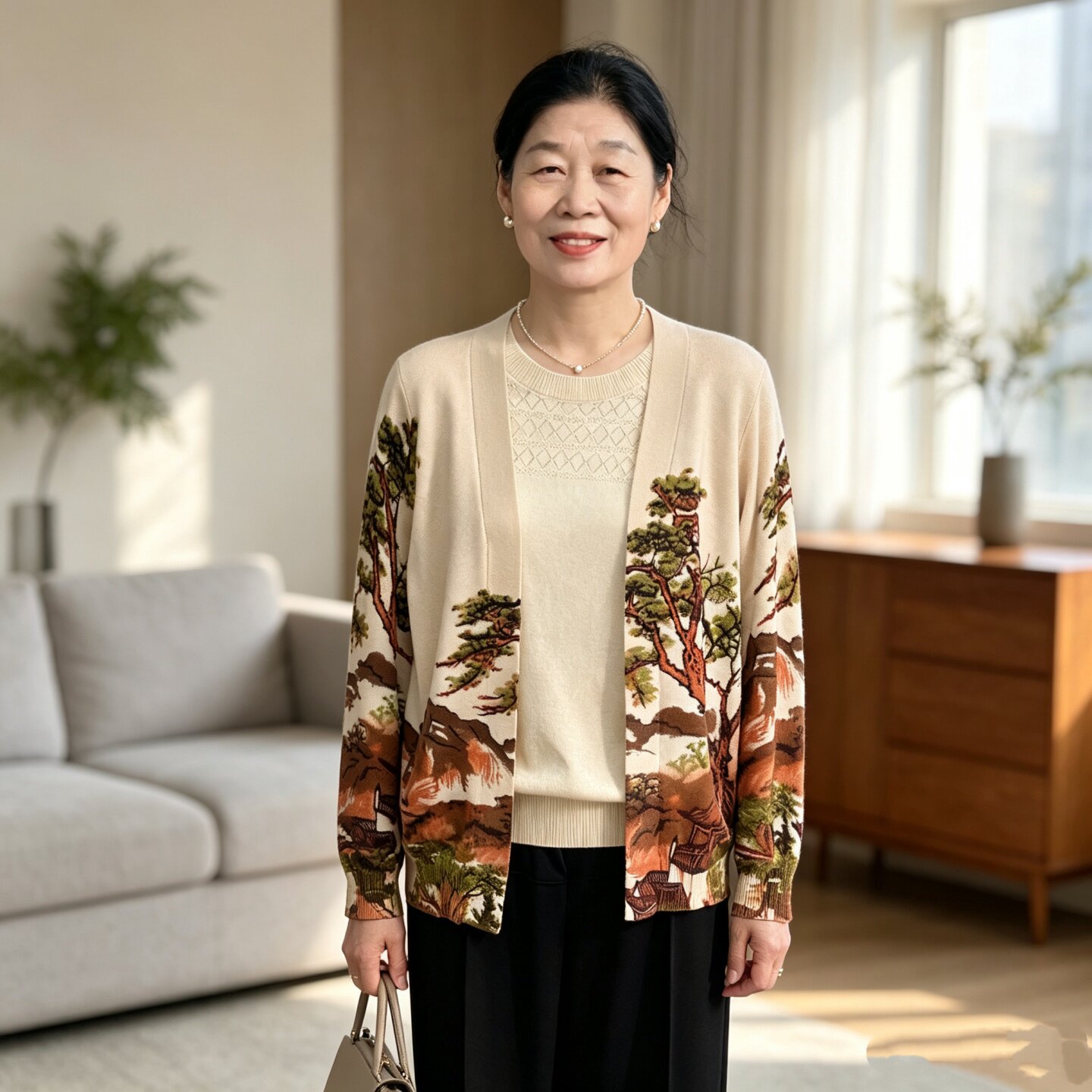 妈妈秋季新款针织外套中年女开衫