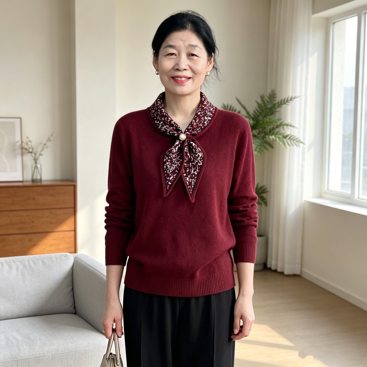 时尚妈妈秋冬围巾领针织衫女套头