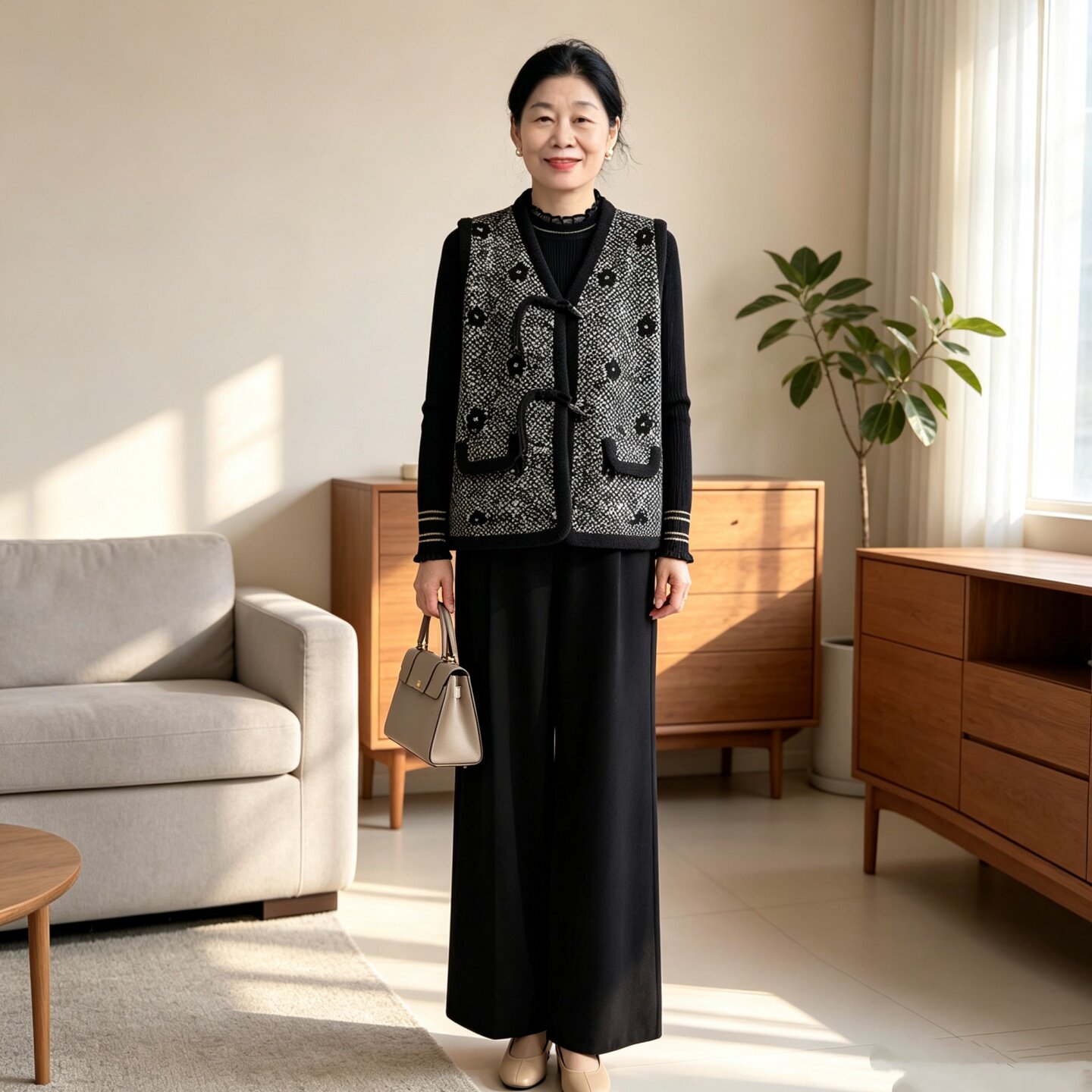中年妈妈秋冬洋气国风马甲三件套