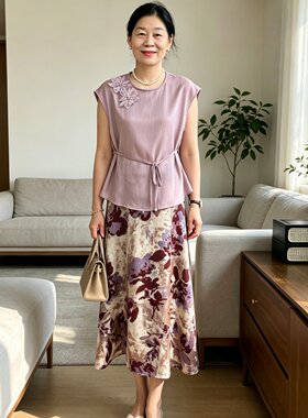 中年妈妈夏装连衣裙套装洋气时尚