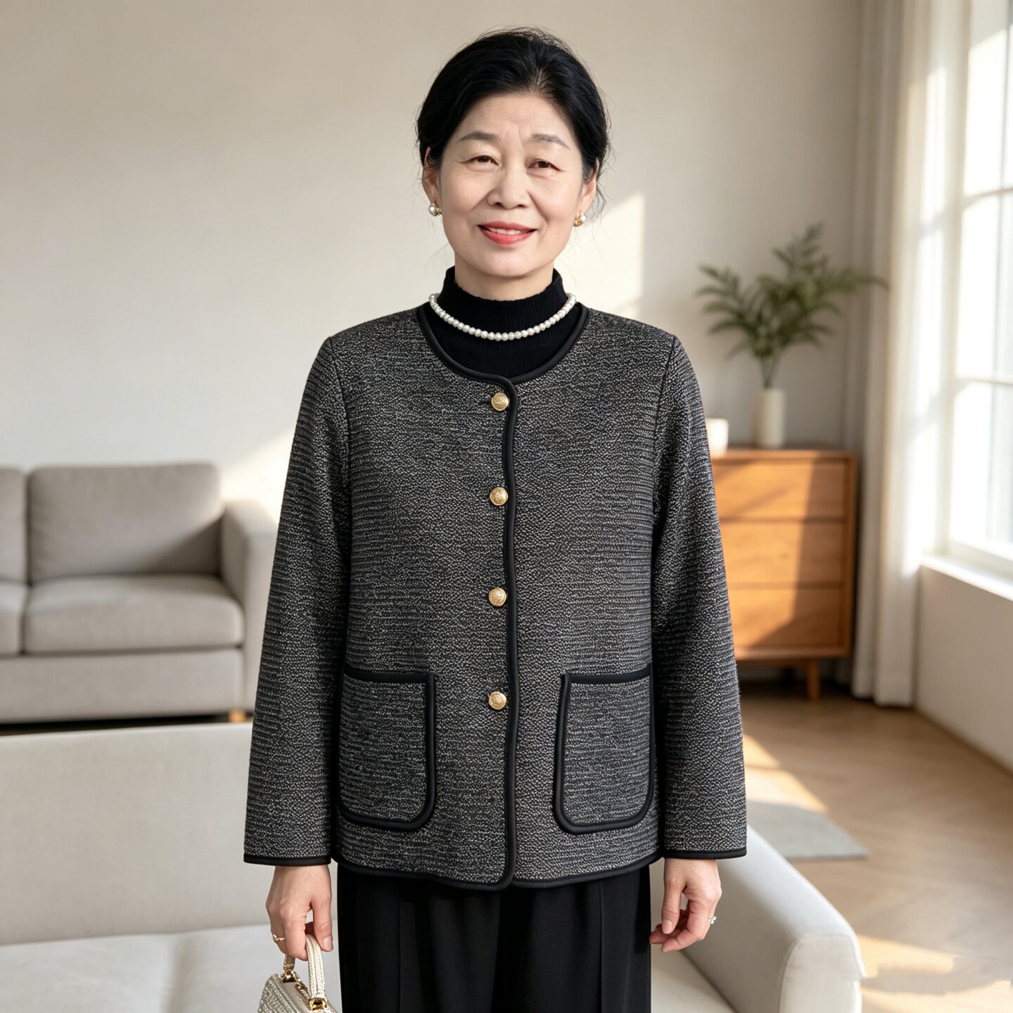 中年妈妈秋装小香风针织开衫外套