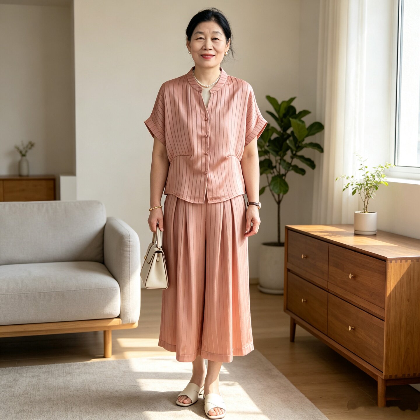 时尚妈妈夏季洋气套装条纹两件套