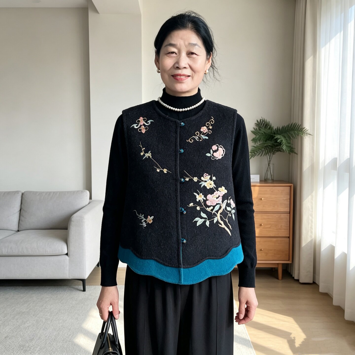 羊毛背心高端刺绣双面呢马甲外套