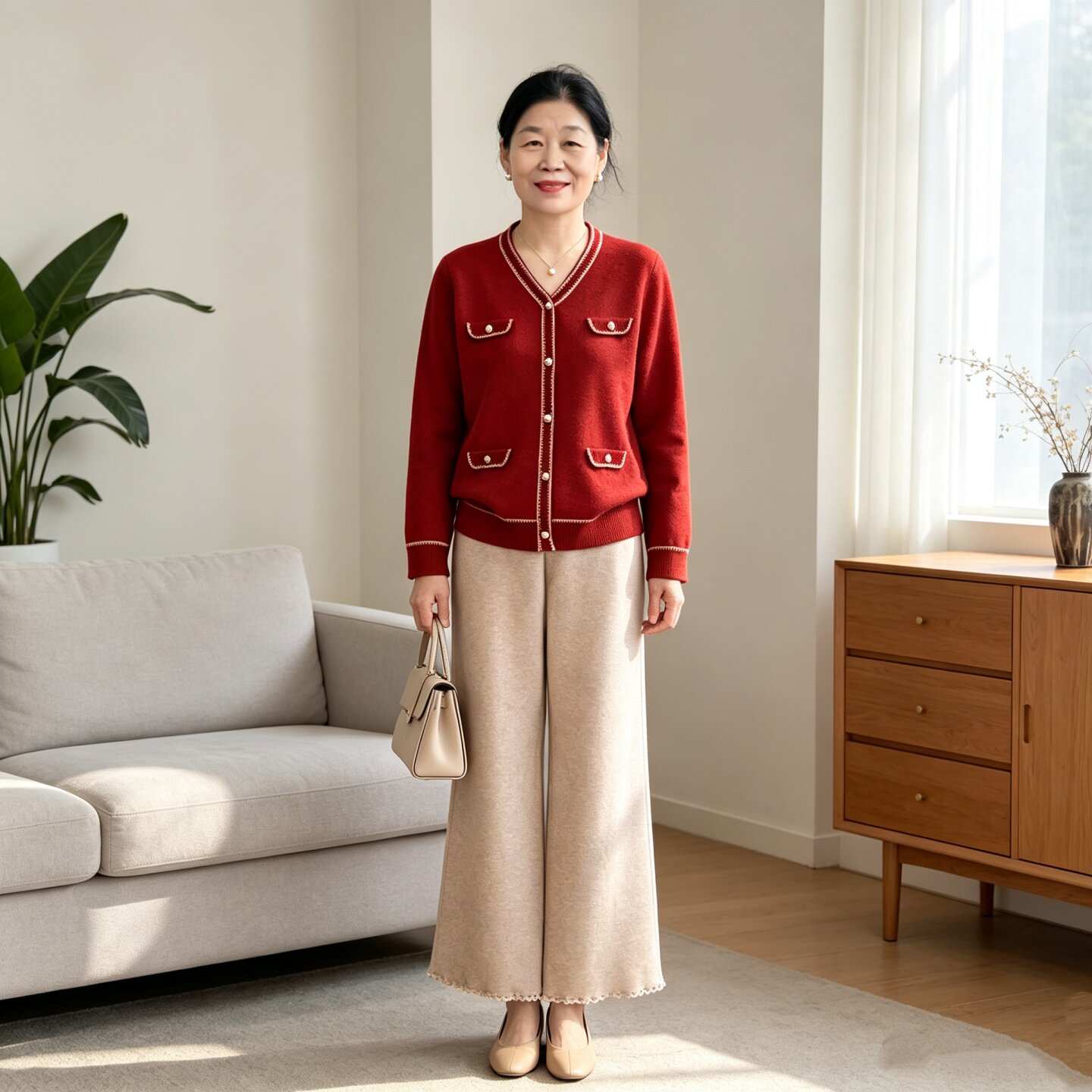 妈妈秋装时尚休闲小香风套装毛衣