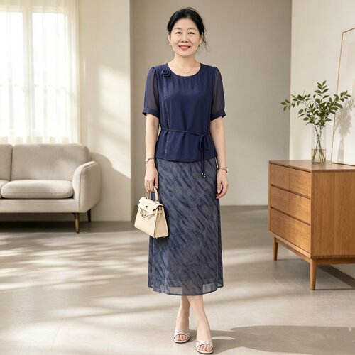 妈妈连衣裙中年女夏洋气高贵裙子