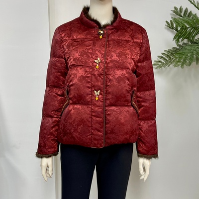 中年妈妈冬季国风立领红色羽绒服